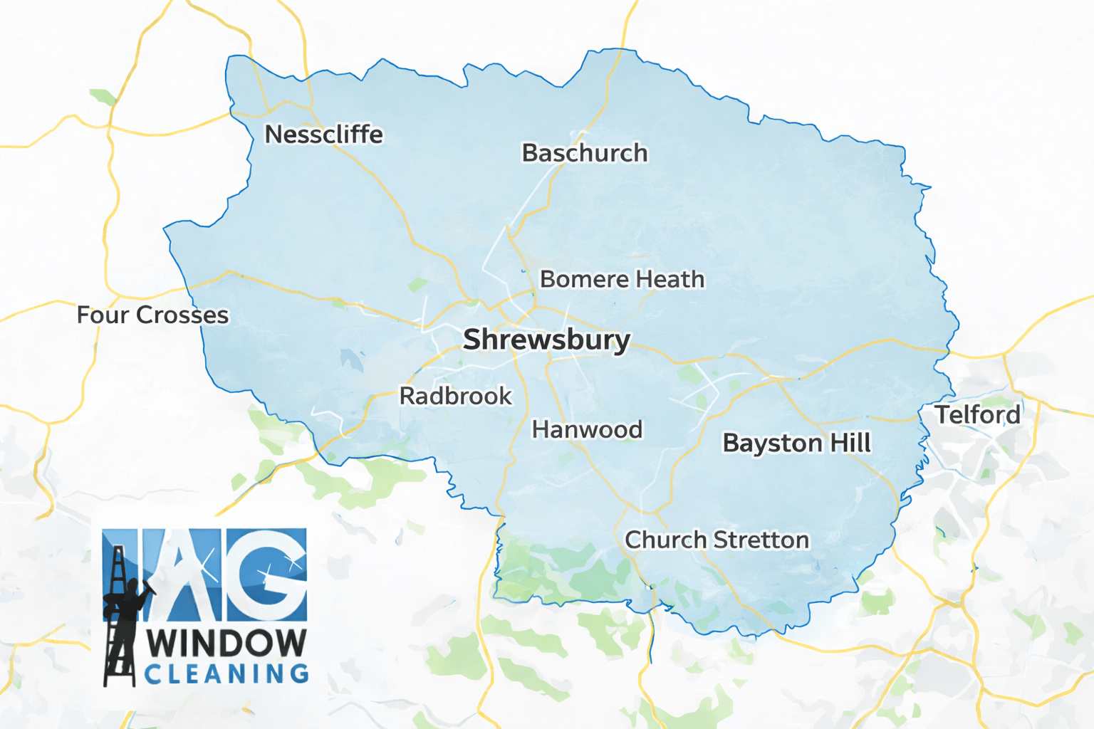 Window Cleaner in Shrewsbury, image of AG Window Cleaning Service Area